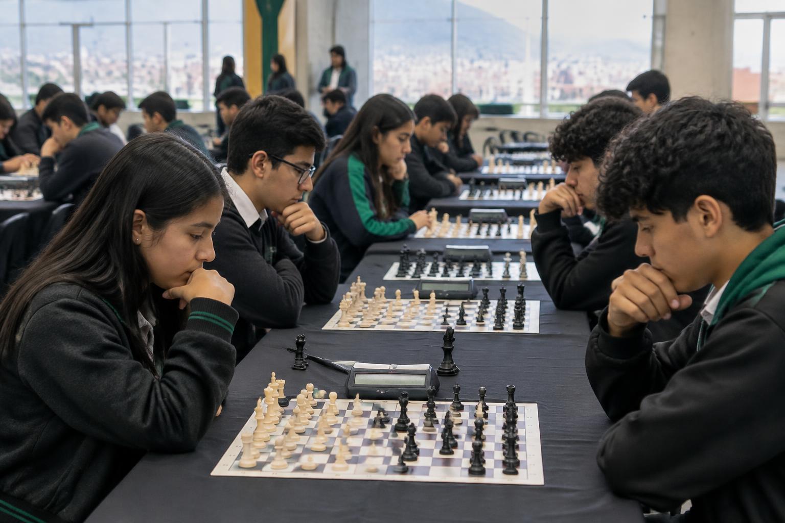 Estudiantes de secundaria compiten en un torneo escolar de ajedrez en Bogotá